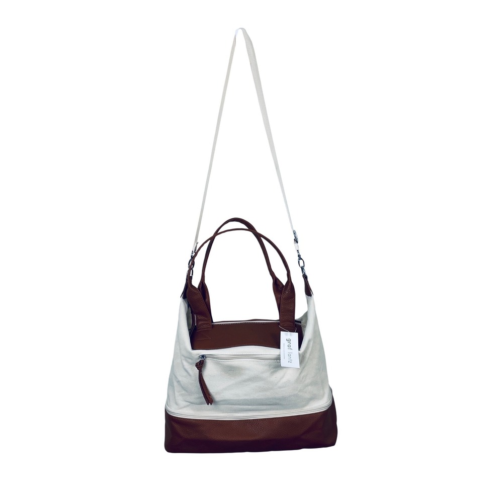 Graf‎ Lantz Canvas Leather Tote Bag Brown White Convertible Shoulder Bag NWT